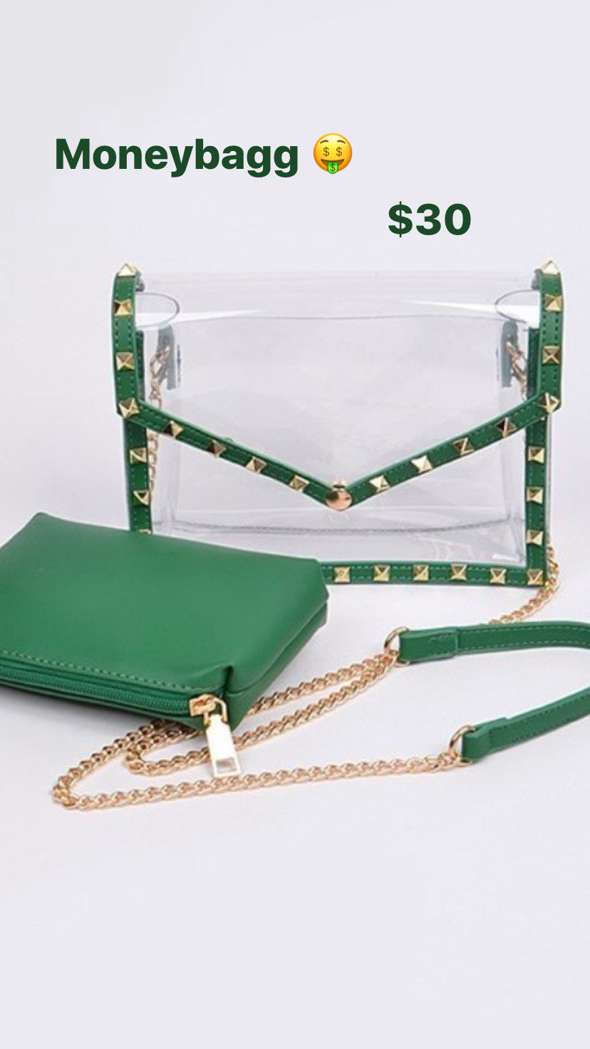 green and clear purse