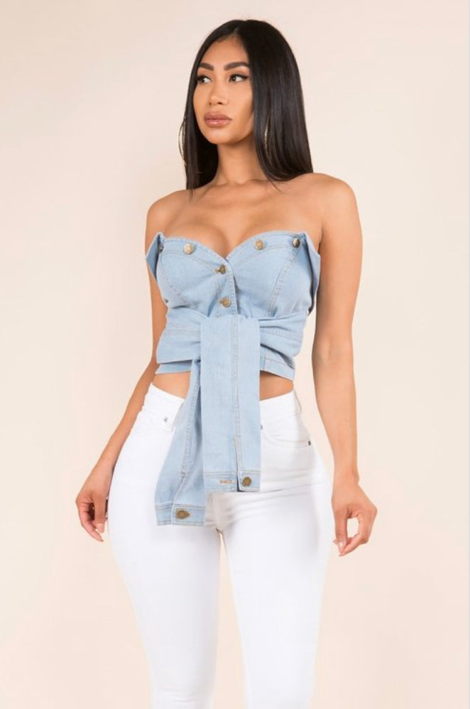 You got me twisted denim top